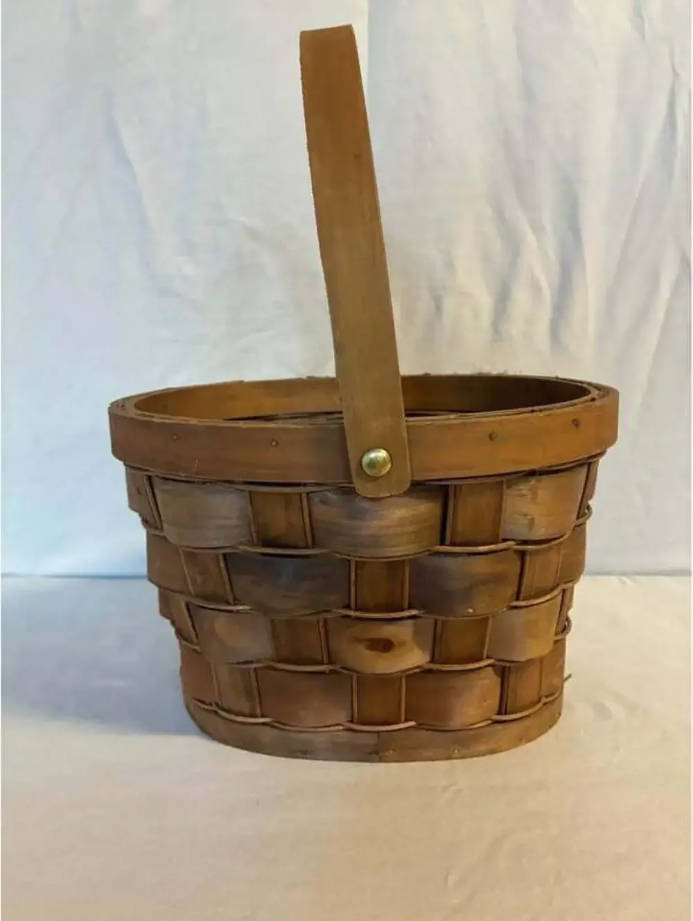Woven Wood Basket with Handle